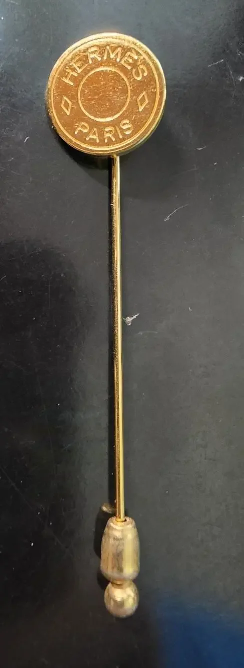 Hermès Paris Clou de Selle Gold Tone Round Stick Pin